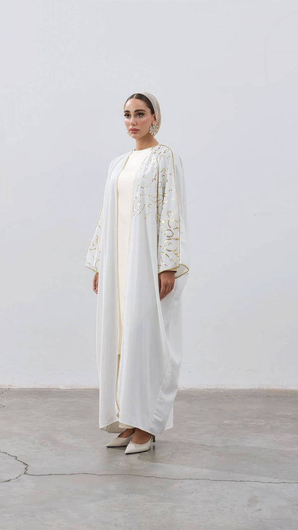 Hira Exklusive Abaya Set Weiß